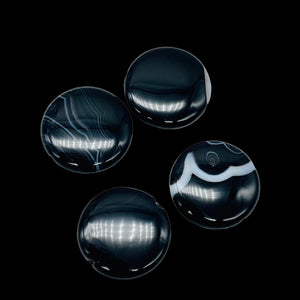 4 Beads of Black & White Sardonyx 25x6mm Coin Beads 10486