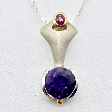 Amethyst Ruby Precious Stone Sterling Silver Pendant Necklace - PremiumBead Primary Image 1