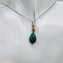 Load image into Gallery viewer, Pink Topaz and Malachite Sterling Silver Pendant | 1 3/8&quot; Long | Green/Pink | 1|
