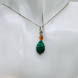 Pink Topaz and Malachite Sterling Silver Pendant | 1 3/8" Long | Green/Pink | 1|