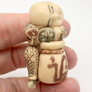 Scrimshaw carved Sleeping Asian Boy with Drum figurine - PremiumBead Alternate Image 7
