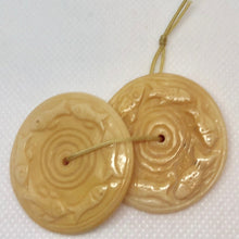 Load image into Gallery viewer, Pair of Carved Fish Coin Bone Donut Beads 36x5mm 10745 - PremiumBead Alternate Image 3
