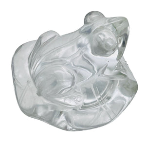 Quartz Frog on Lilly Pad Carving | 30x45x45mm | Clear | 1 Figurine |