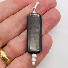 Load image into Gallery viewer, Hypersthene, Flat Rounded Rectangle Dangle Pendant| 2 1/2 &#39; Long | Black/Silver|
