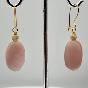 Shimmer! Carved Pink Mother of Pearl Earrings with Gold Disco Ball | 14Kgf | - PremiumBead Alternate Image 3
