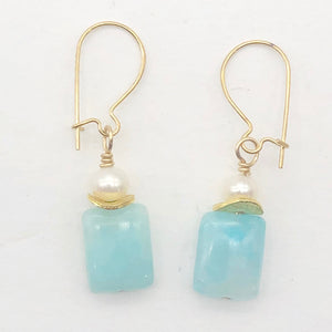 Hemimorphite and Pearl 14K Gold Filled Drop/Dangle Earrings| 1 1/4" Long | Blue|