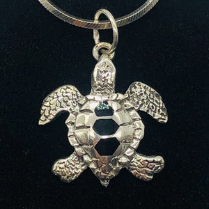 Turtle in Sterling Silver with Onyx Accent Pendant | 1 1/4" Long | Silver |