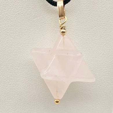 Kabbalah Carved Rose Quartz Merkaba Star 14Kgf Pendant | 25x15x15mm (Star), 6mm (Bail Opening), 1.43