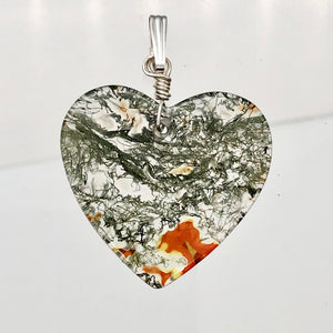 Limbcast Agate Agate Valentine Heart Silver Pendant | 28x28x2mm | Moss Green | - PremiumBead Primary Image 1
