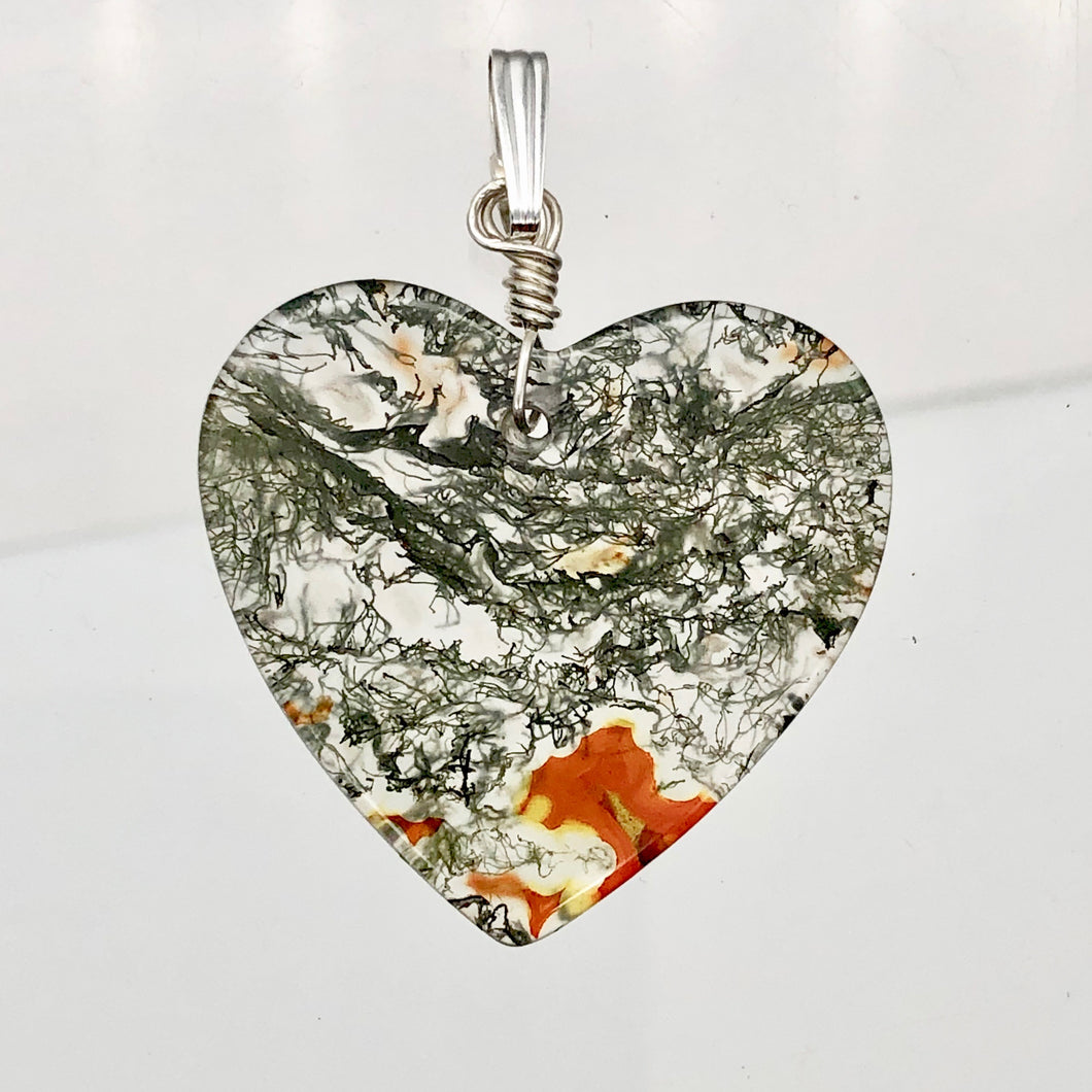 Limbcast Agate Agate Valentine Heart Silver Pendant | 28x28x2mm | Moss Green | - PremiumBead Primary Image 1