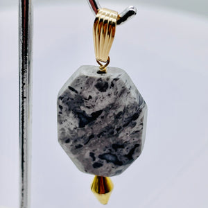 Picasso Jasper 14K Gold Filled Drop/Dangle | 1 3/4" Long| Gray/Black | 1 Pendant