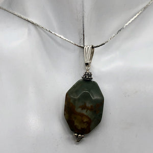 Owyhee Jasper Sterling Silver Drop Pendant | 1 3/4" Long| Green/Brown| 1 Pendant