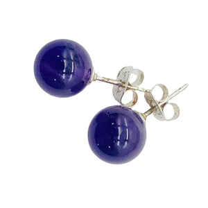Amethyst 8mm Sterling Silver Stud Ball Earrings | 8mm | Purple | 1 Earrings