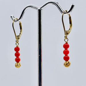 AAA Natural Ox Blood Red Coral Solid 14K Gold Earrings 302904C