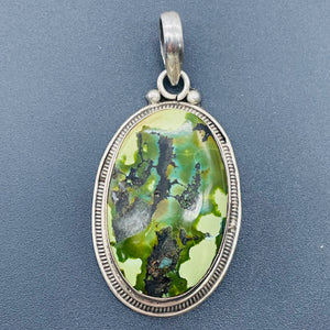 Green Turquoise Sterling Silver Native Oval Pendant | 2 1/4" Long | Green | 1 |