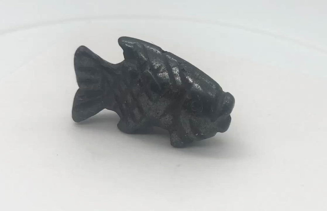 Carved Hematite Fish Figurine Worry Stone | 23x11x5mm | Silver Black