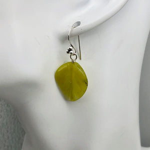 Korean Jade Carved Leaf Sterling Silver Drop Earrings | 1 1/2" Long | Green |
