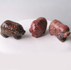 Piggies 2 Carved Leopard Skin Jasper Pig Beads | 23x16x11mm | Pink and black - PremiumBead Primary Image 1
