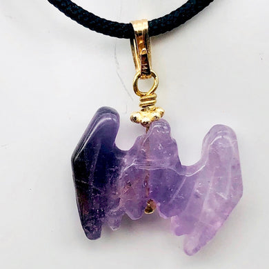 Carved Amethyst Bat 14Kgf Pendant | 1 inch long | Purple | - PremiumBead Primary Image 1