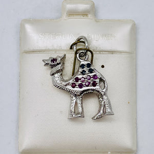Camel Sterling Silver Ruby Emerald Pendant | 1" Long | Silver | 1 Pendant