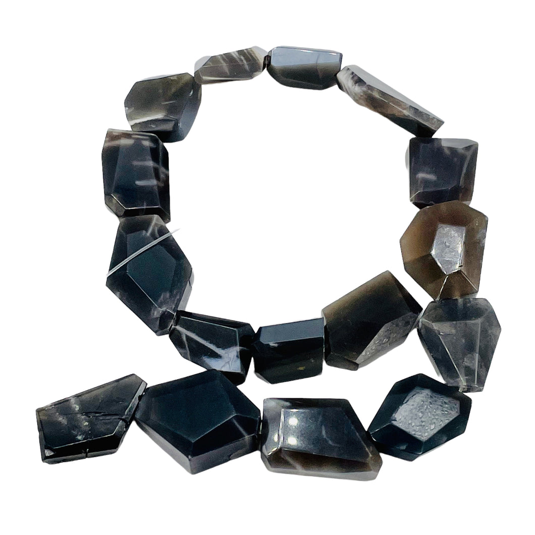 Grey Black Moonstone 104g Faceted Bead Strand | 15 1/2