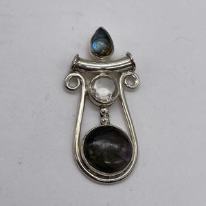 Quartz Labradorite Free Form Pendant | 2" Long | Blue Silver | 1 Pendant |