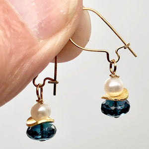 London Blue Topaz and Pearl 14K Gold Filled Drop | Blue/White/Gold | 1 Earrings|