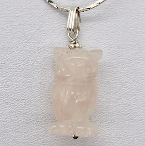 Rose Quartz Owl Pendant Necklace | Semi Precious Stone Jewelry | Sterling Silver - PremiumBead Primary Image 1