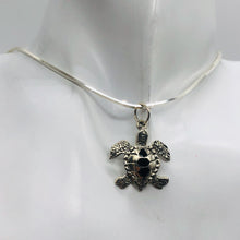 Load image into Gallery viewer, Turtle in Sterling Silver with Onyx Accent Pendant | 1 1/4&quot; Long | Silver |
