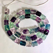 Load image into Gallery viewer, Premium Carved Tube Fluorite Beads | 2 Beads | 10x8mm | Purple/Blue/Green/Clear - PremiumBead Alternate Image 2
