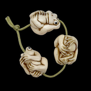 Carved/Etched No Evil Monkey | 2" Long | White Brown | 3 Pendant Beads |