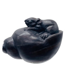 Load image into Gallery viewer, Carved Mouse in Snail Shell Teak Ojime Netsuke Bead | 25x17x14mm | Brown
