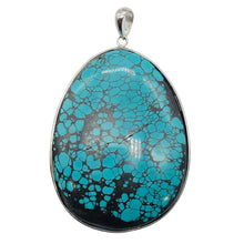 Load image into Gallery viewer, Natural Turquoise 86ct Sterling Silver Oval Pendant 2 1/4x1 1/2&quot; Blue/Black|1|
