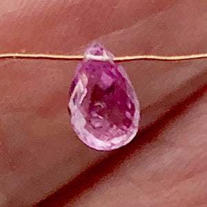 AAA Natural Brilliant Pink Sapphire Briolette Bead | 6.5x4mm | .72ct | Pink|