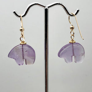 Amethyst 14K Gold Filled Zuni Bear Drop/Dangle Earrings | 1 1/4" Long | Purple |