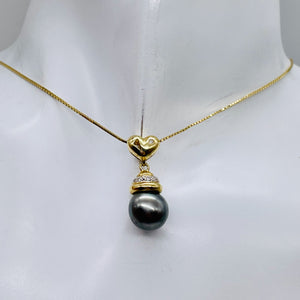 South Sea Pearl 14K Gold Drop Pendant | 1" Long | Gray | 1 Pendant |