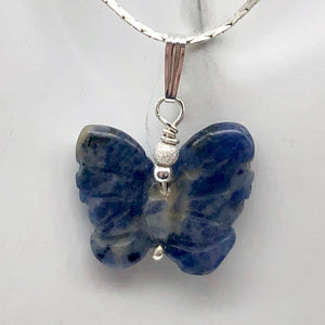 Semi Precious Stone Jewelry Flying Butterfly Pendant Necklace of Sodalite/Silver - PremiumBead Alternate Image 2