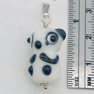 Lampwork Glass Sterling Silver Panda Pendant | 1 1/4" Long | White/Black | 1 |