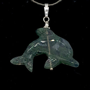 Moss Agate Dolphin Sterling Silver Pendant | 1 1/2" Long | Green | 1 Pendant |