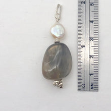 Load image into Gallery viewer, Moonstone Chatoyant Sterling Silver and Pearl Drop Pendant | 2&quot; Long | Silver |
