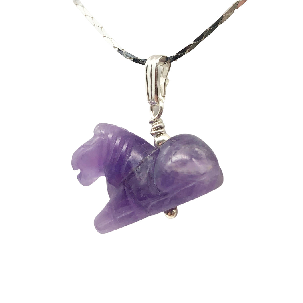 Adorable Pony Amethyst Horse & Sterling Silver Pendant | 1 1/8