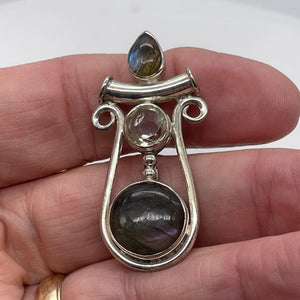 Quartz Labradorite Free Form Pendant | 2" Long | Blue Silver | 1 Pendant |