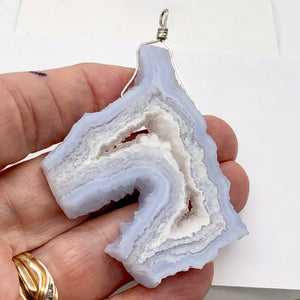147cts Blue Chalcedony Druzy Dream Bead Sterling Silver Pendant | 3"Long |