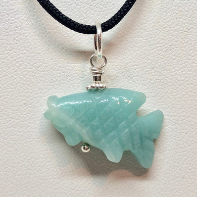 Swimmin'! Amazonite Fish Koi Sterling Silver Pendant | 1 1/8