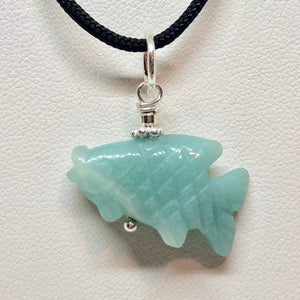 Swimmin'! Amazonite Fish Koi Sterling Silver Pendant | 1 1/8" Long | Blue | - PremiumBead Primary Image 1