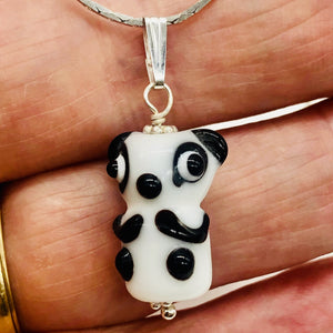 Lampwork Glass Sterling Silver Panda Pendant | 1 1/4" Long | White/Black | 1 |