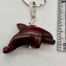Load image into Gallery viewer, Jasper Dolphin Pendant Necklace | Semi Precious Stone Jewelry | Silver Pendant - PremiumBead Alternate Image 6
