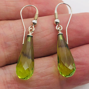 Amber Faceted Sterling Silver Earrings | 2 1/4" Long | Green | 1 Pair |