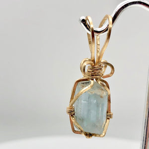 Natural Aquamarine Crystal 14k Wire Wrap Pendant | 1 1/4" Long | Aqua | Crystal| - PremiumBead Primary Image 1