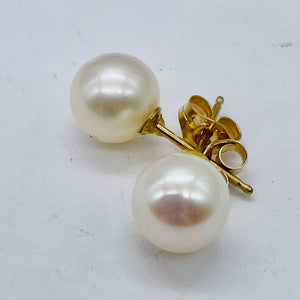 Pearl 14K Gold 7mm Stud Earrings | 1/4 inch | White | 1 Pair |